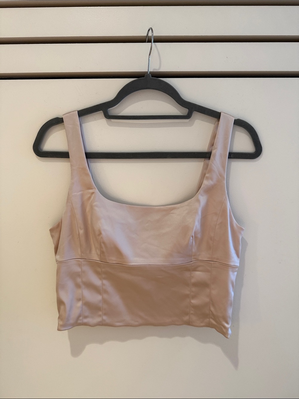 Aritzia Satin Square Neck Cropped Top - Blush